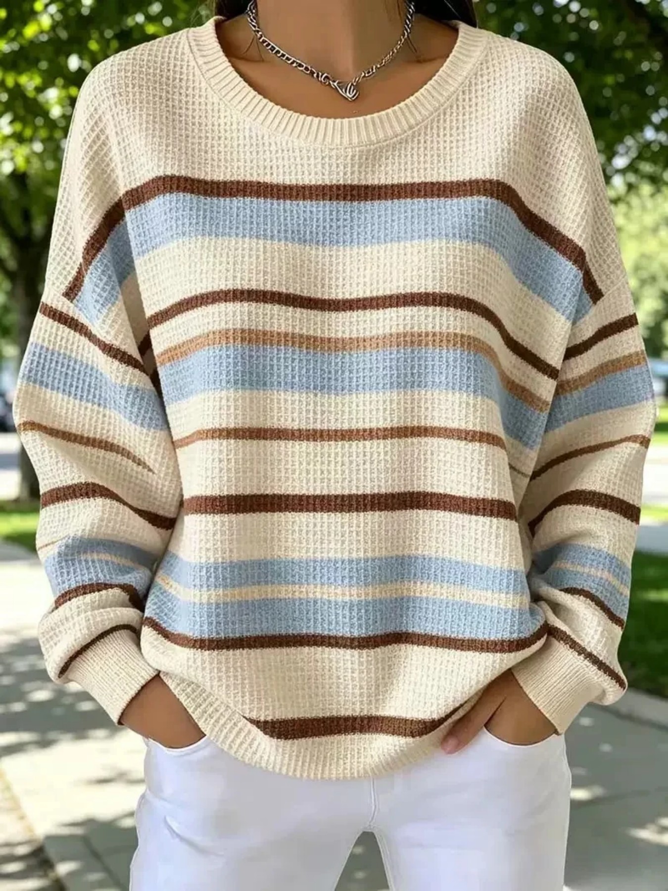 Landscape Line Print Crewneck Long Sleeve Pullover Sweatshirt