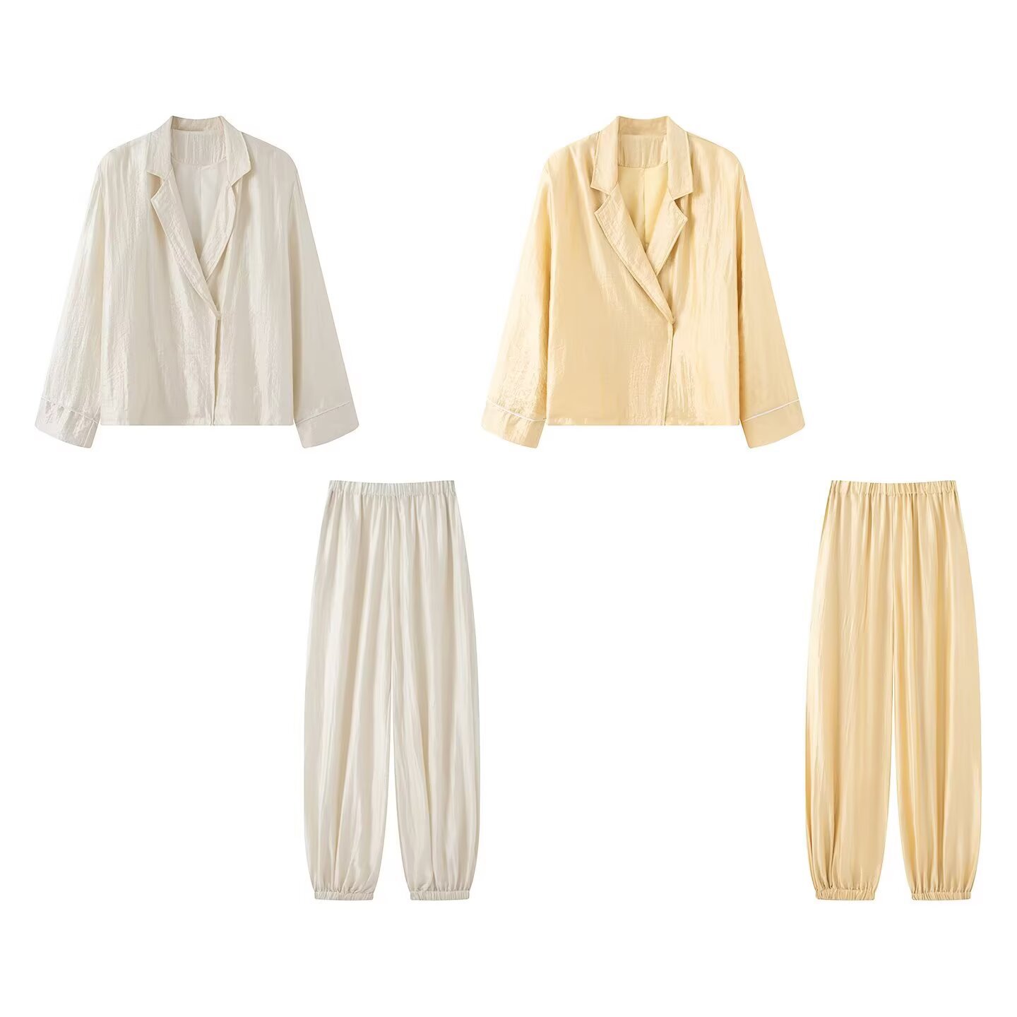 Satin Blazer and Elastic Waist Pants Set