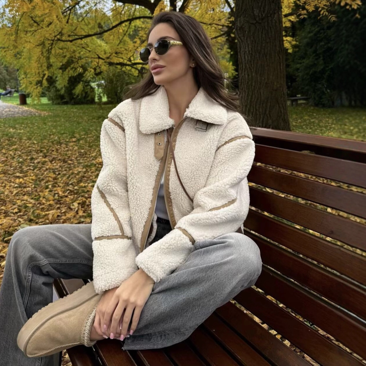 Faux Fur Fleece Zip-Up Jacket with Pockets