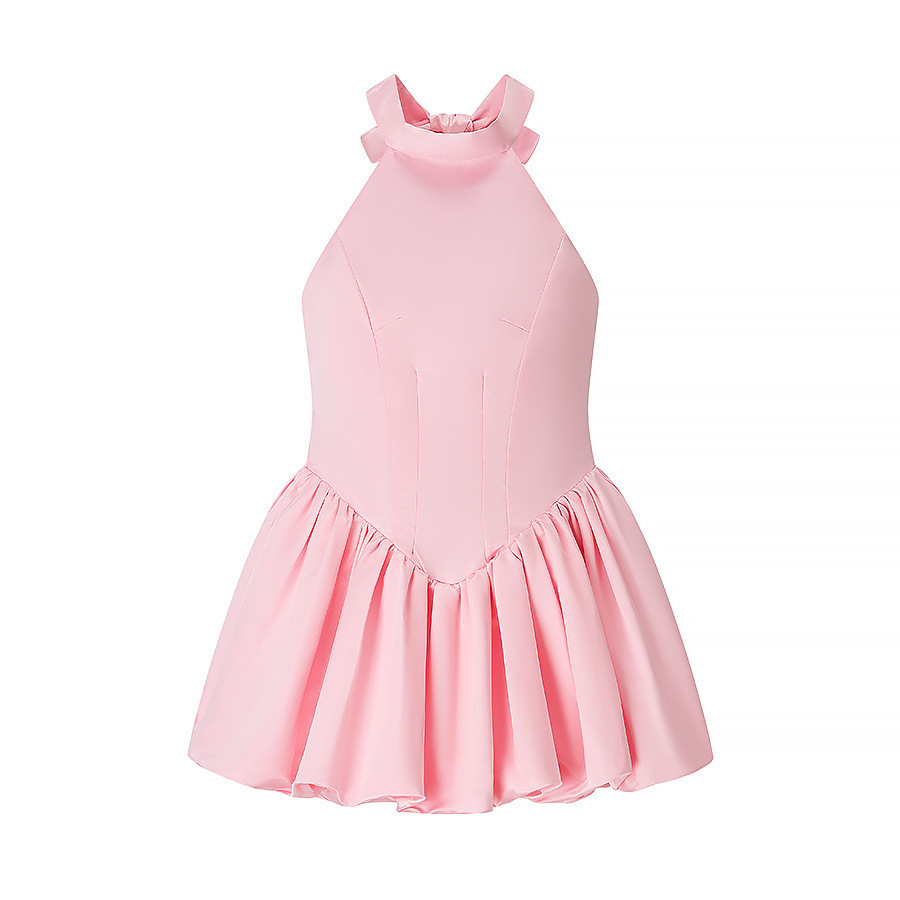 Women's Solid Color Halter Puff Dress