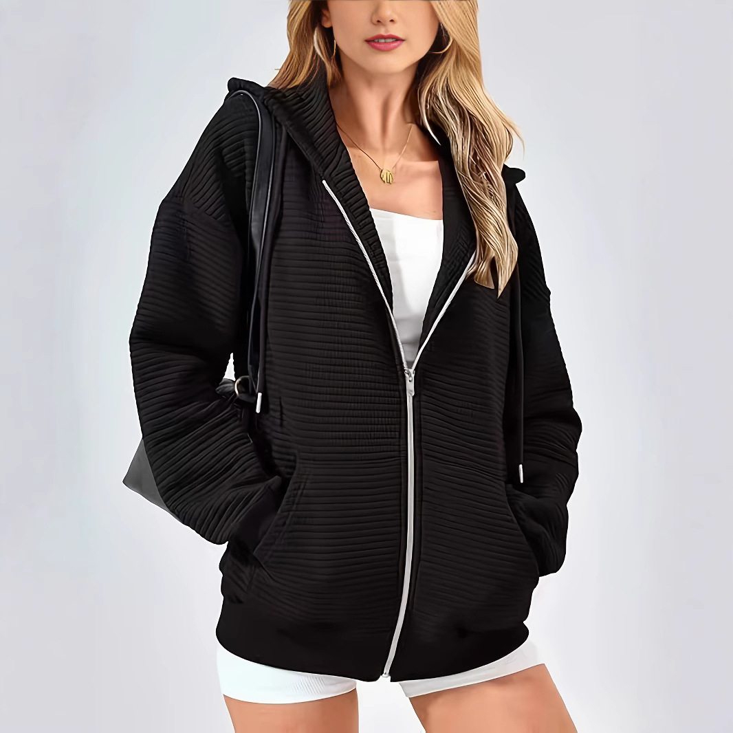 Solid Color Long Sleeve Zip Hoodie