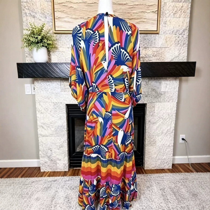 Printed V-Neck Short Sleeve Maxi Dress