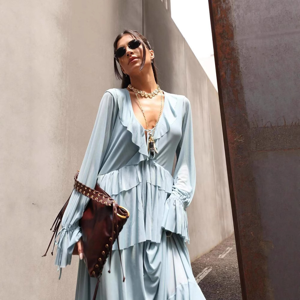 Layered Ruffle Long Sleeve Dress