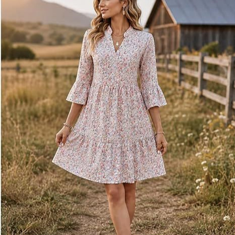 Women's Vintage Floral Print High Neck Midi Dress