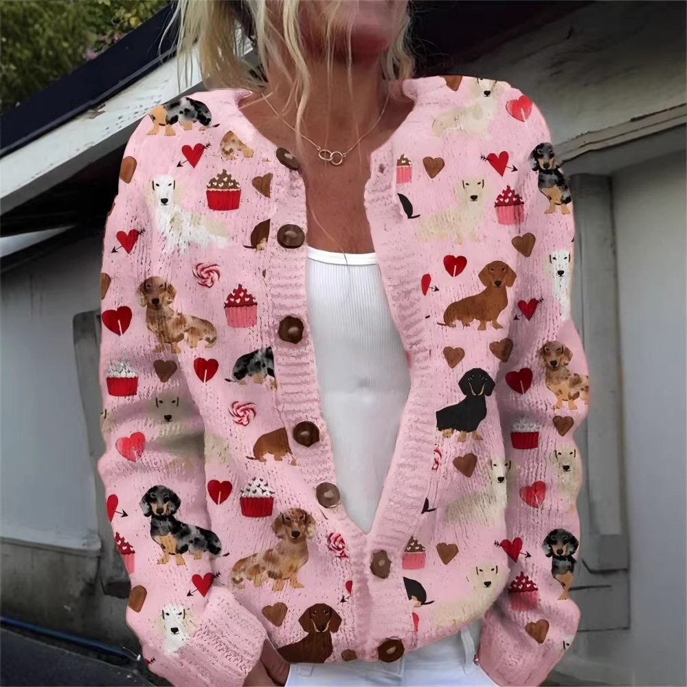 Women's Heart Wave Print Cardigan Sweater