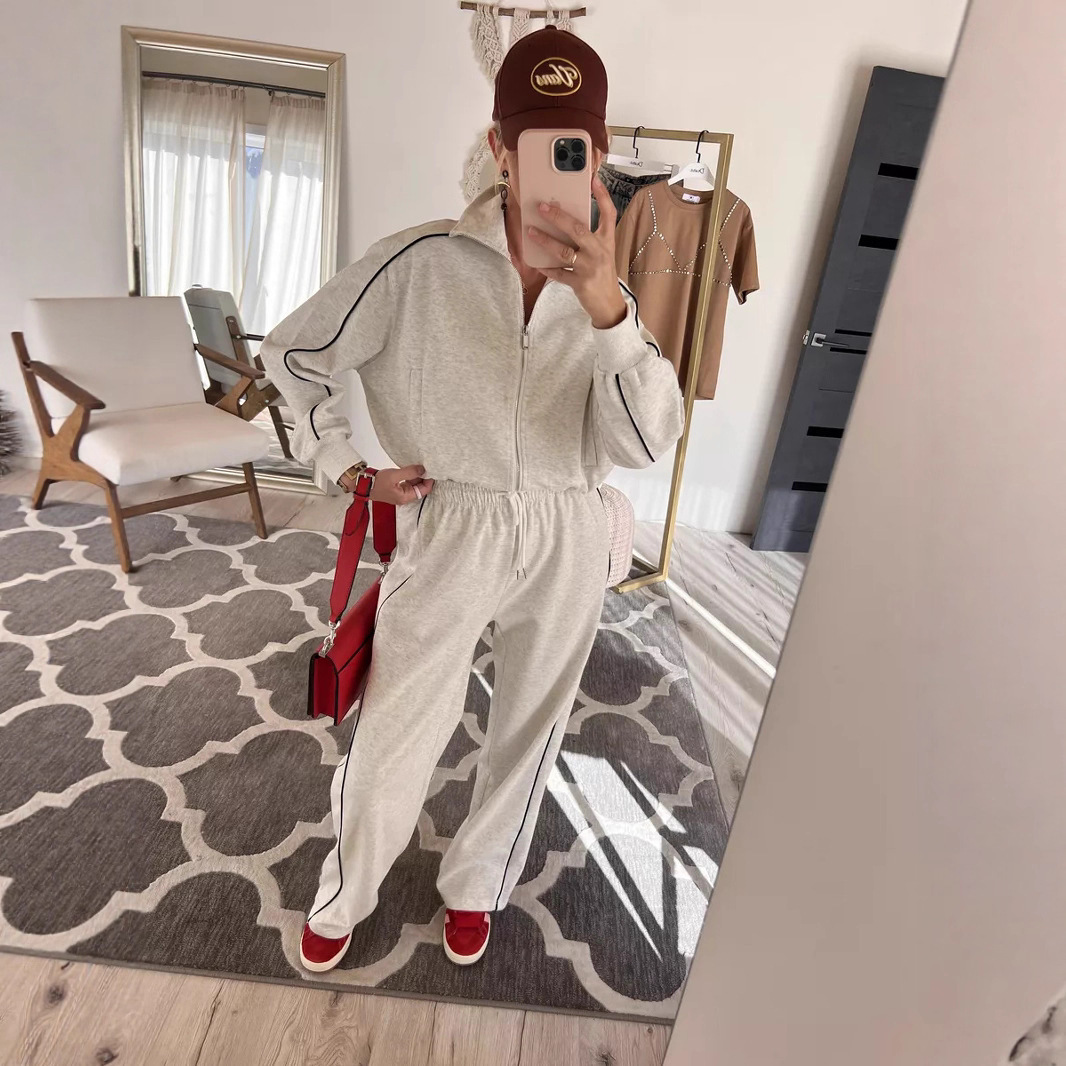 Women's Striped Zip-Up Cardigan & Drawstring Jogger Two-Piece Set