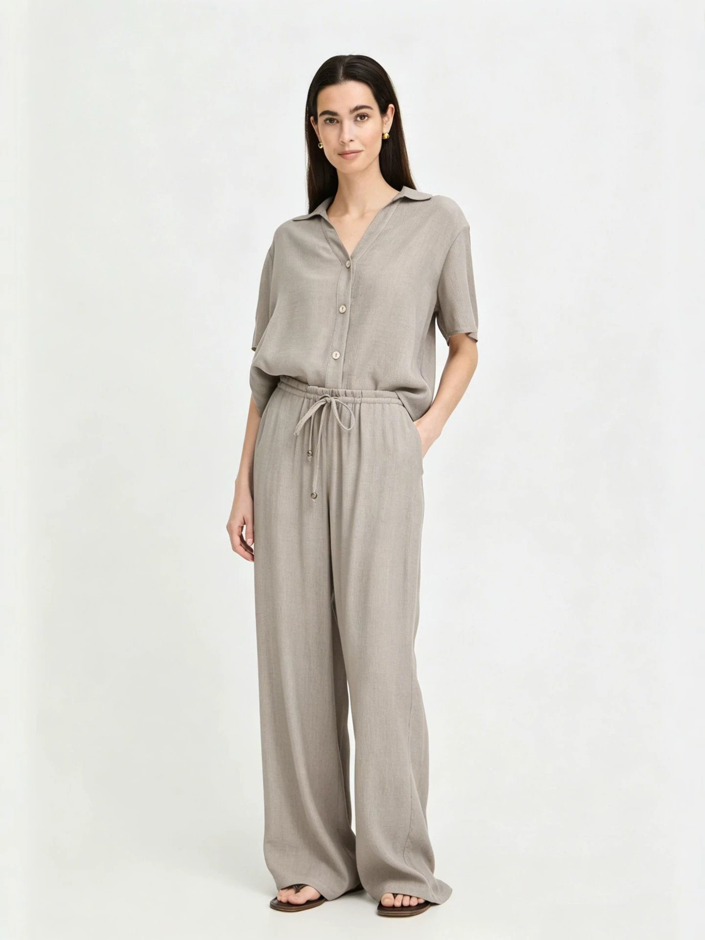Women's V-Neck Short Sleeve Cardigan Top Set Casual Summer