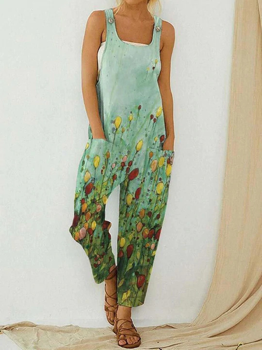 Women's Vintage Abstract Print Overall Jumpsuit