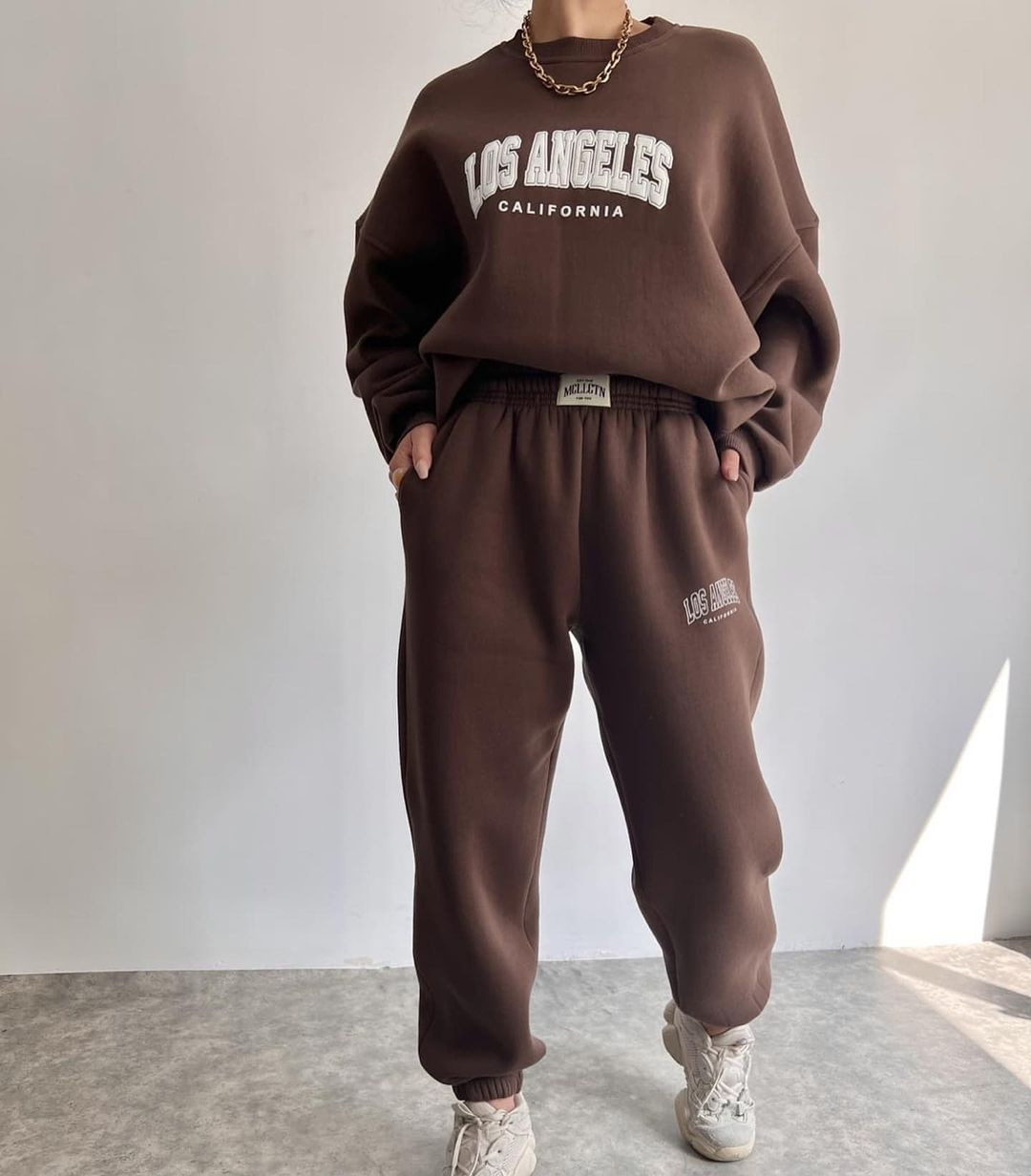 Women's Casual Print Fleece-Lined Sweatshirt and Pants Set