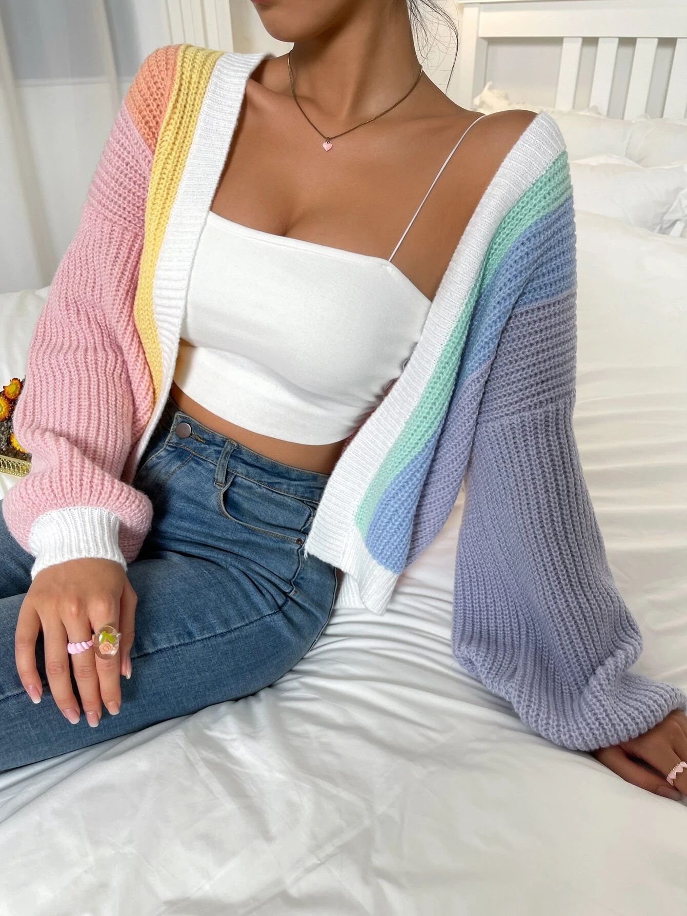 Colorblock Knit Cardigan Women's Long Sleeve Sweater