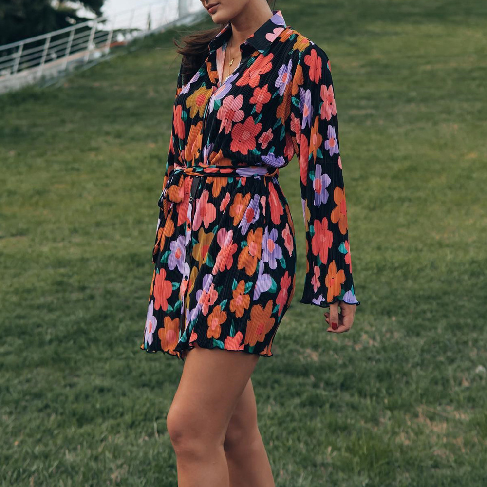 Women's Long Sleeve Tie-Front Collared Dress