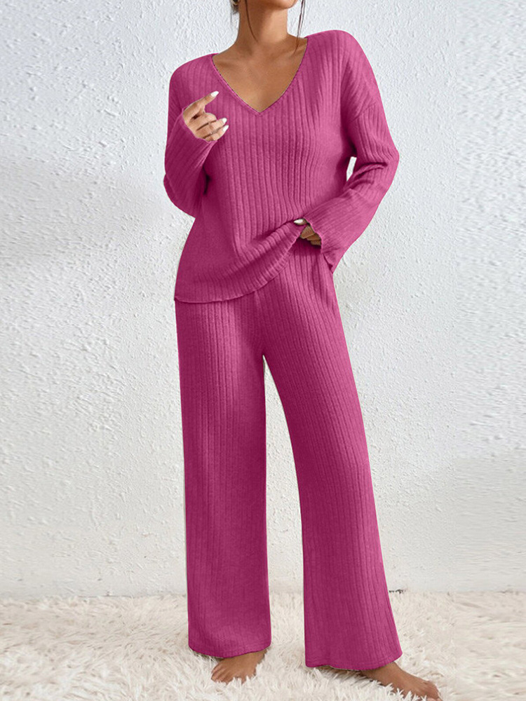 Women's Wide-Leg Pants Set Long Sleeve Casual Two-Piece Outfit