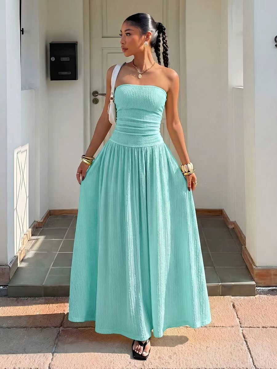 Women's Sleeveless Strapless Bodycon Midi Dress