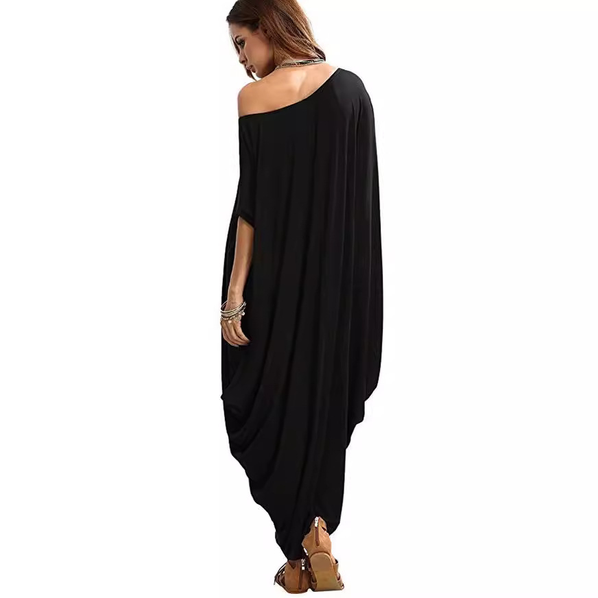 Women's Plus Size Loose Solid Pleated Long Dress