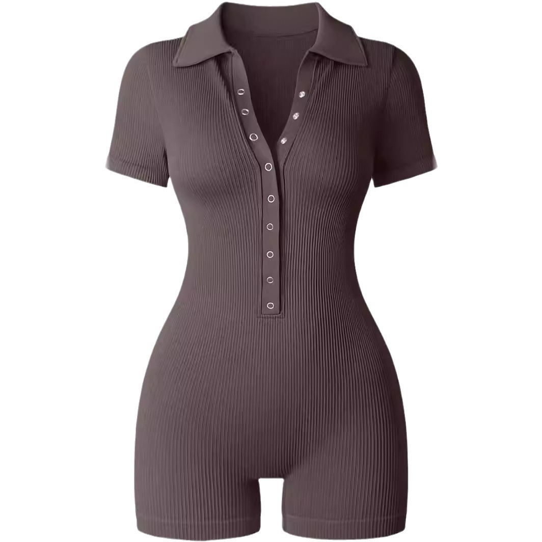 Ribbed V-Neck Women's Yoga Bodysuit with Waist-Cinching Stretch