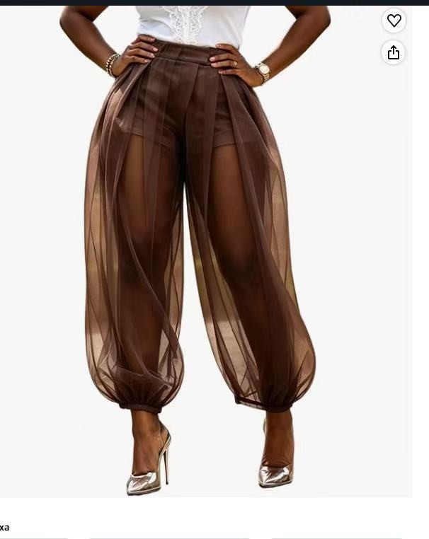 Sheer Mesh Solid Color Loose Lantern Pants