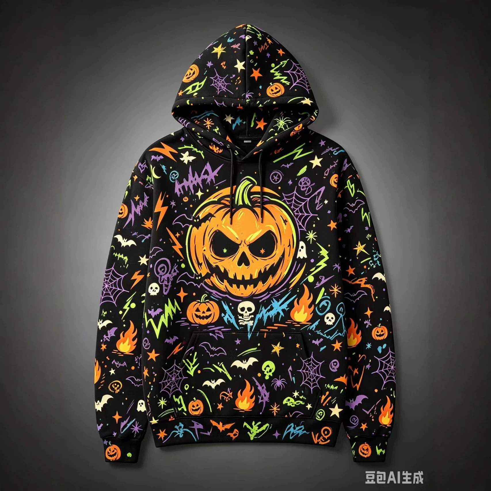 Women's Halloween Print Hoodie Cat Ghost Pullover
