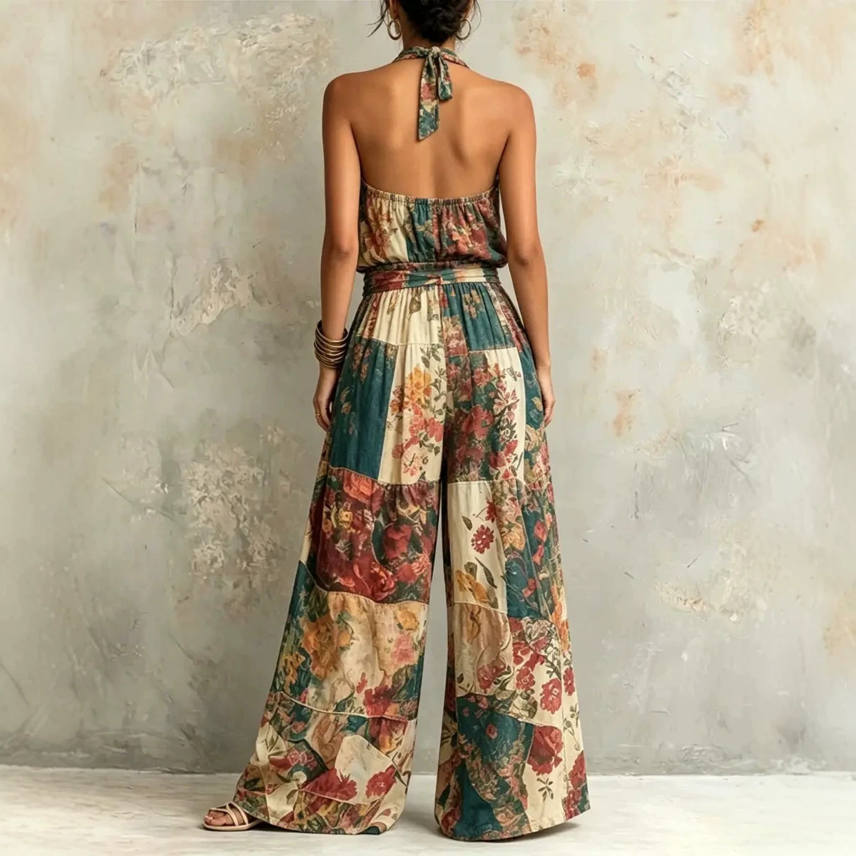Women's Summer Casual Plaid Print Sleeveless Jumpsuit