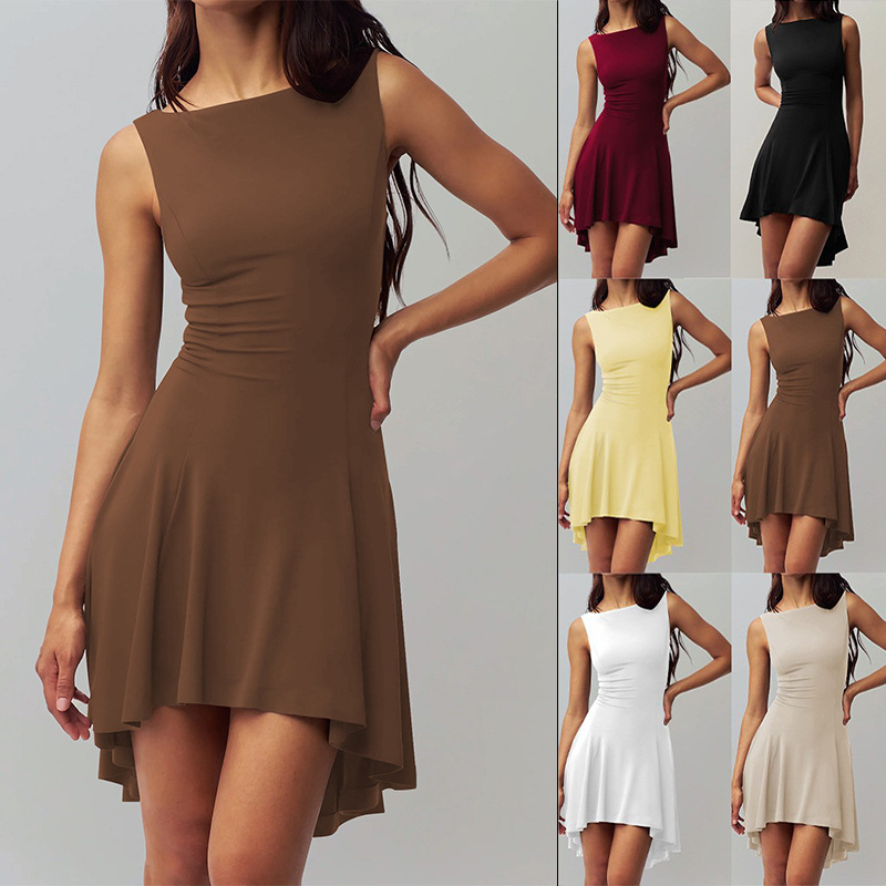 Sleeveless Off-Shoulder Bodycon Dress with Waist-Cinching Ruffled Hem