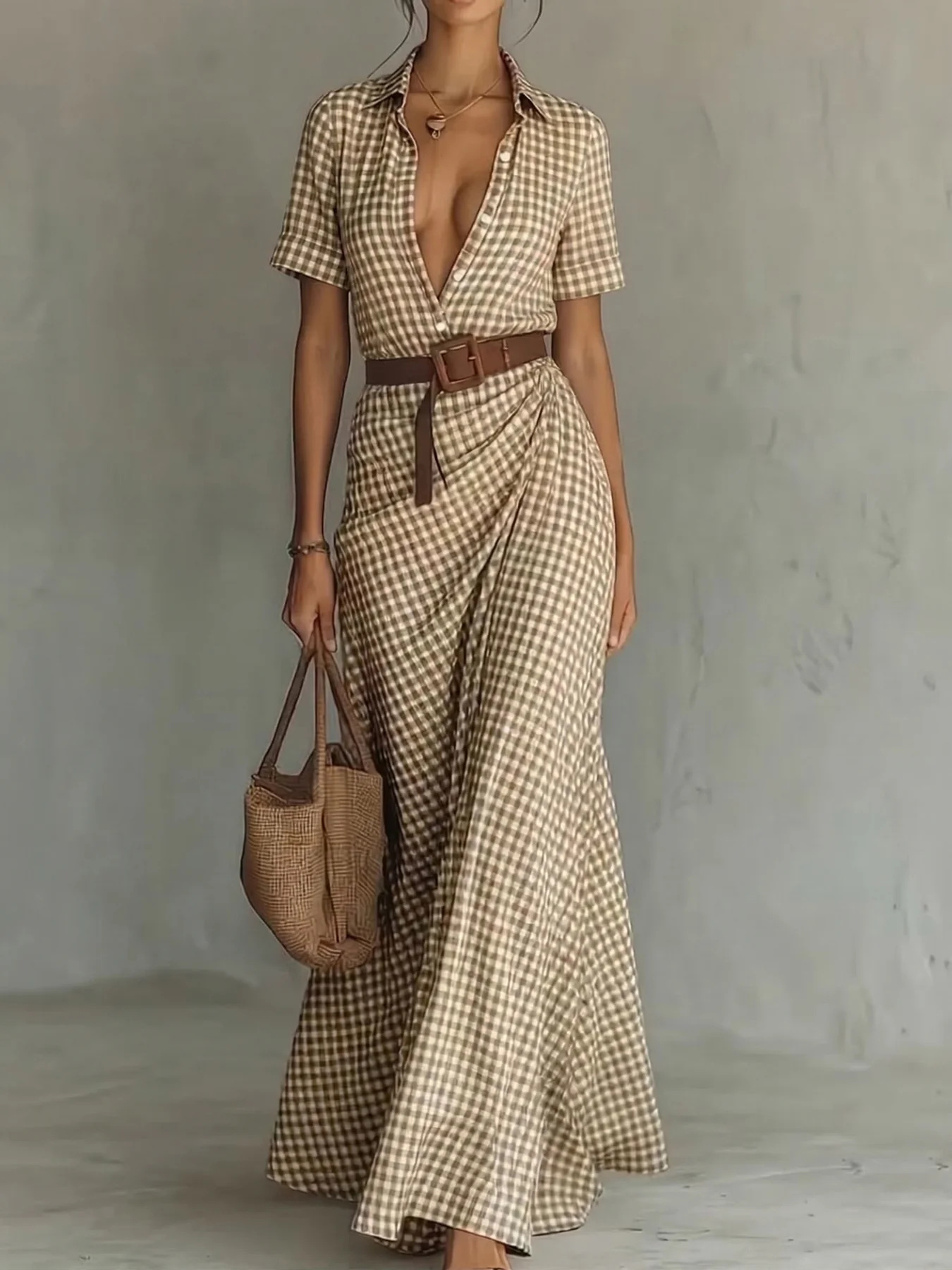 Elegant Plaid Irregular Ruffle Dress with Belt