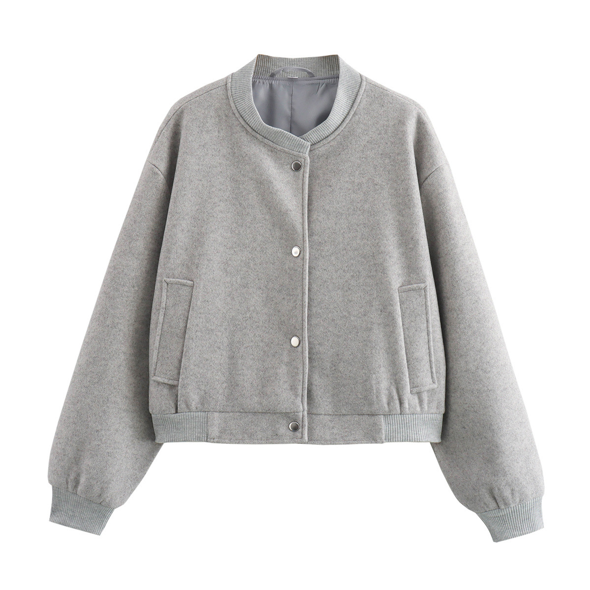 Women's Soft Tweed Jacket Round Neck Long Sleeve Button Front