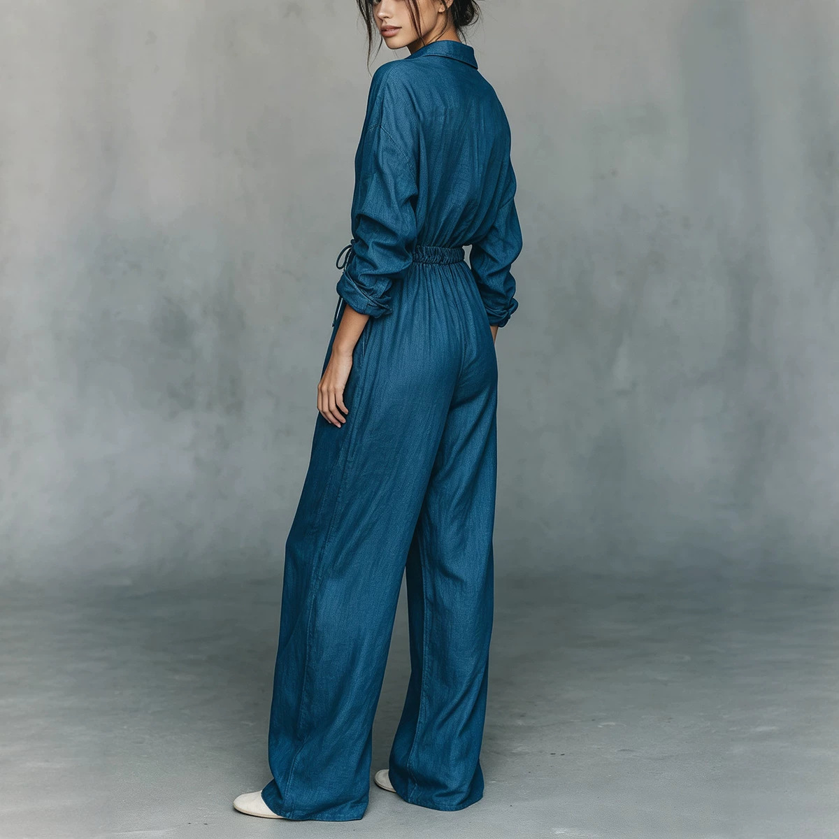 Minimalist Long-Sleeve Tie-Waist Two-Piece Set