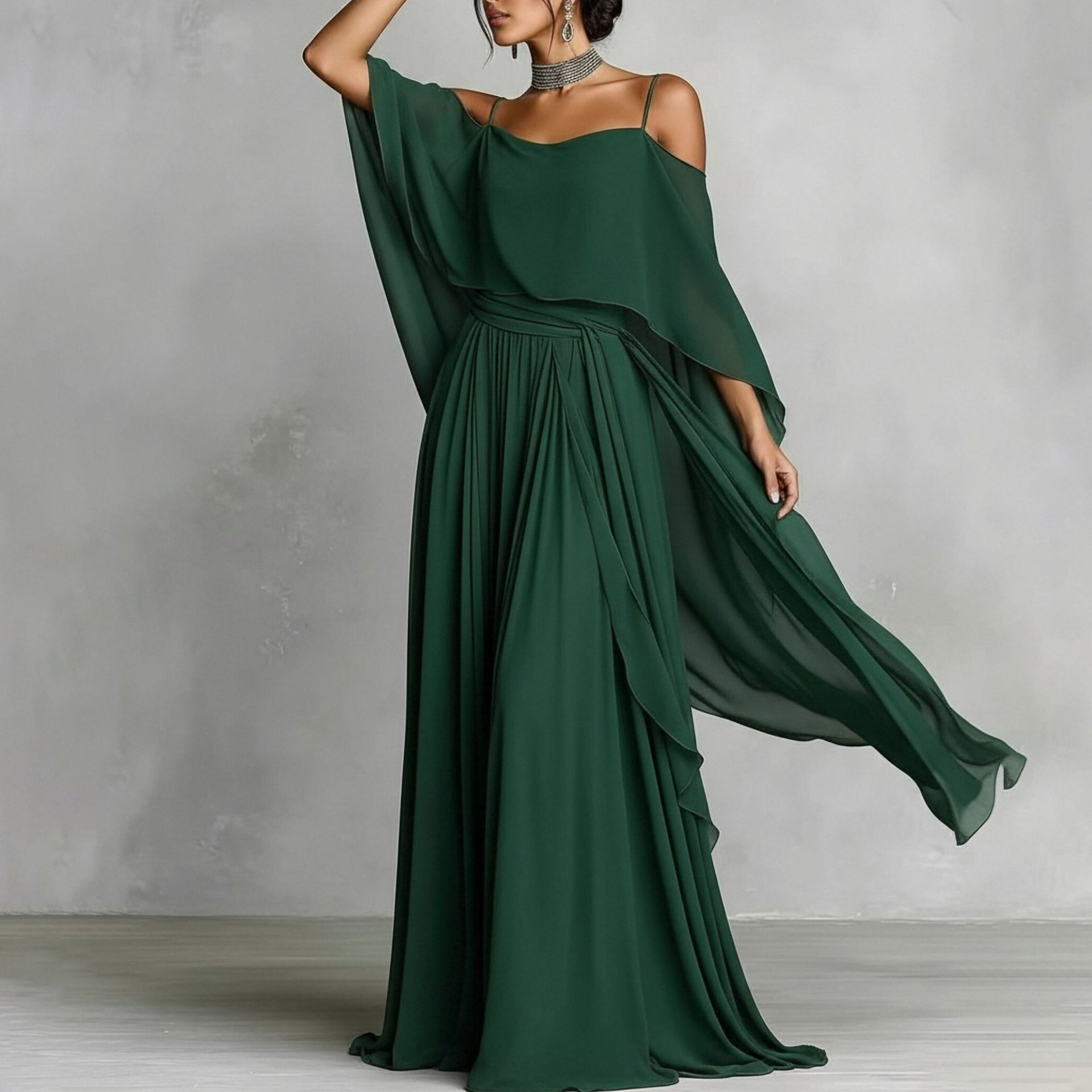 Women's Solid Color Tulle Pleated Cami Long Dress