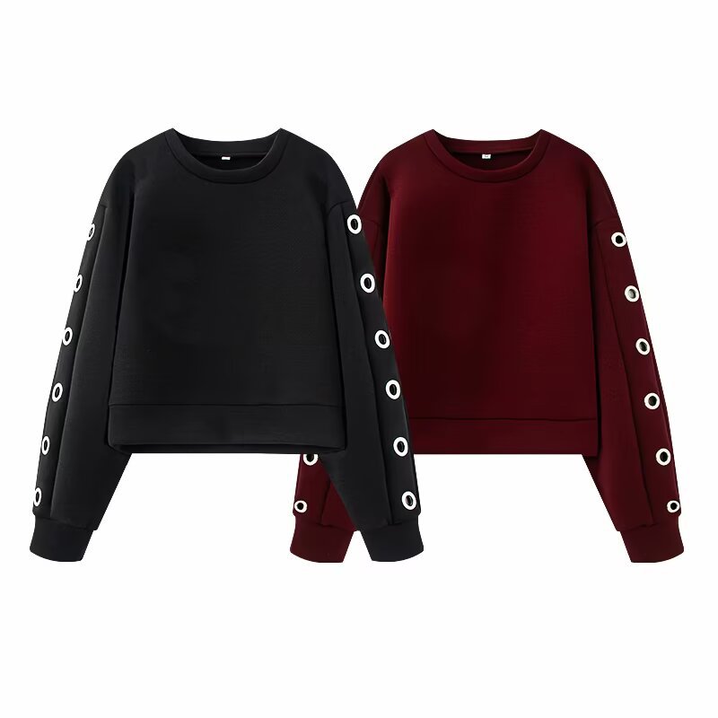 Women's Metal Button Crewneck Pullover Sweatshirt