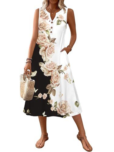 Women's Retro Striped Sleeveless Midi Dress Casual Fit
