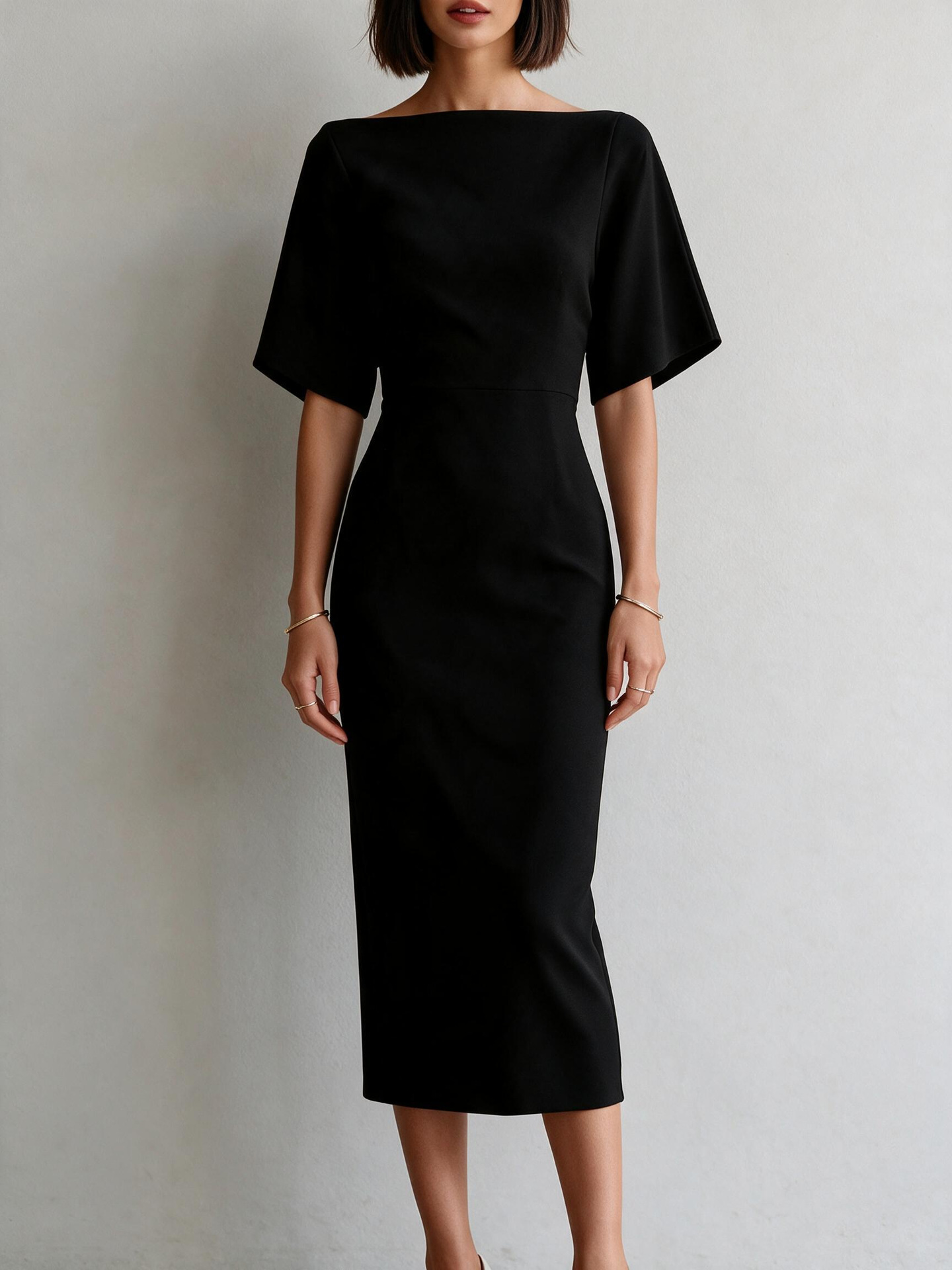 Elegant Waist-Cinching Slimming Midi Dress for Women