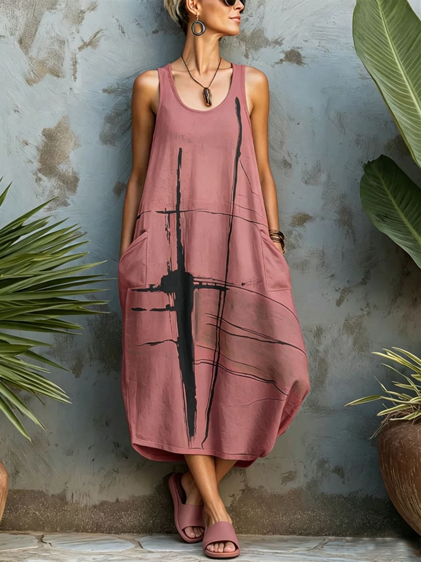 Women's Summer Sleeveless Pocket Casual Dress Loose Fit