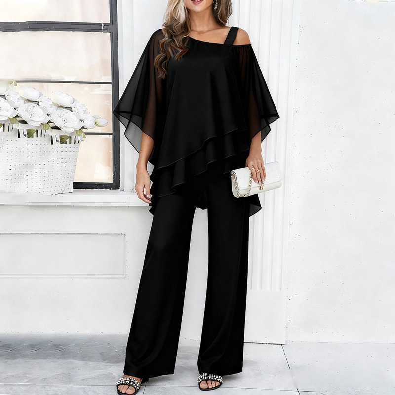 Women's Chiffon Top and Wide-Leg Pants Two-Piece Set