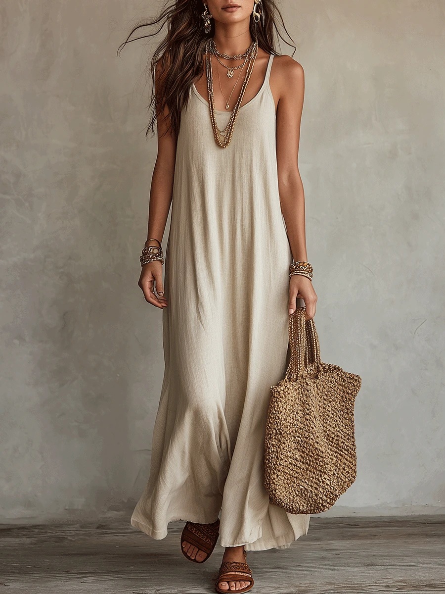 Boho Sleeveless Maxi Dress Loose Relaxed Fit