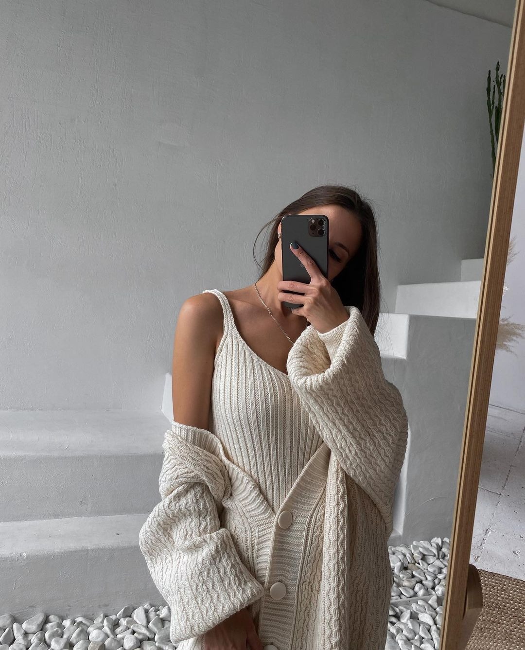 Women's V-Neck Midi Knit Cardigan Sweater Vest Set Puff Sleeve Solid