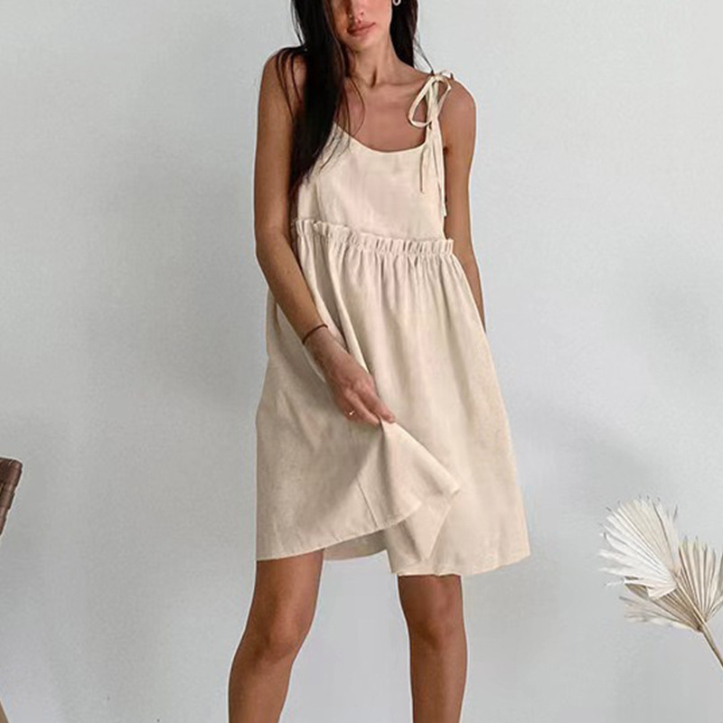Solid Textured U-Neck Smocked Sleeveless A-Line Midi Dress