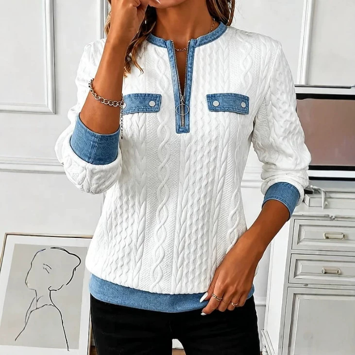 Solid Print Half-Zip Hoodie for Women