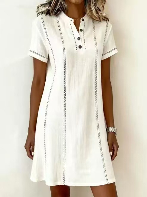 Women's Summer Loose Casual Printed Button Polo Collar Midi Dress