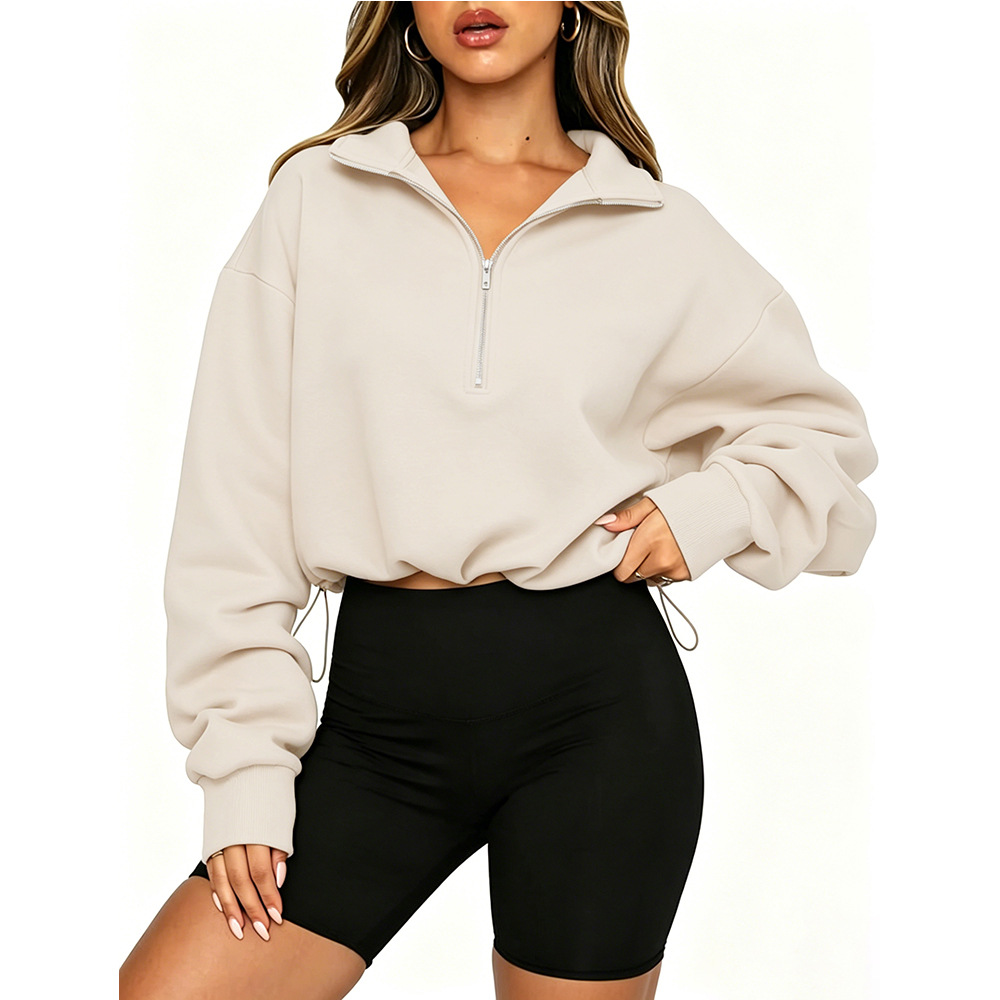 Women's Half-Zip Long-Sleeve Sweatshirt Y2K Drawstring Pullover