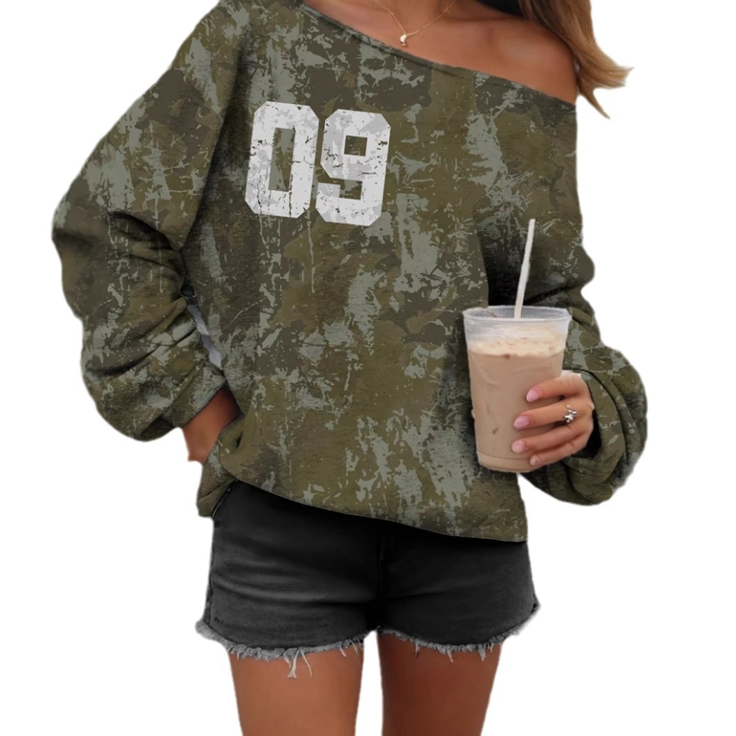 Women's Camo Print Crewneck Pullover Sweatshirt Long Sleeve Casual Top