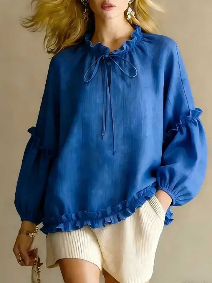 Women's Casual Crewneck Long Sleeve Crinkled Loose Top