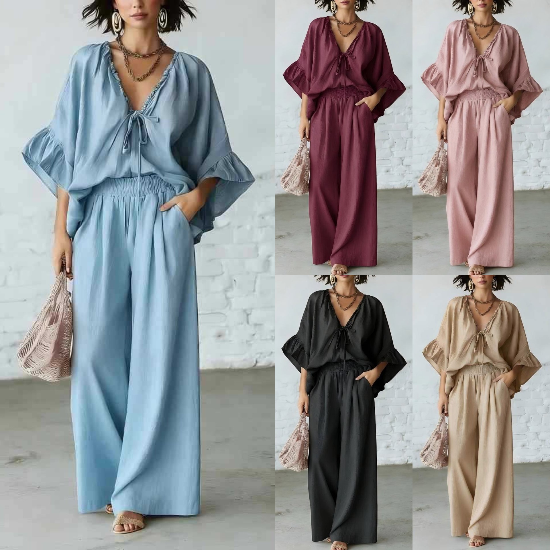 Women's Casual Two-Piece Set with T-Shirt and Loose Pants