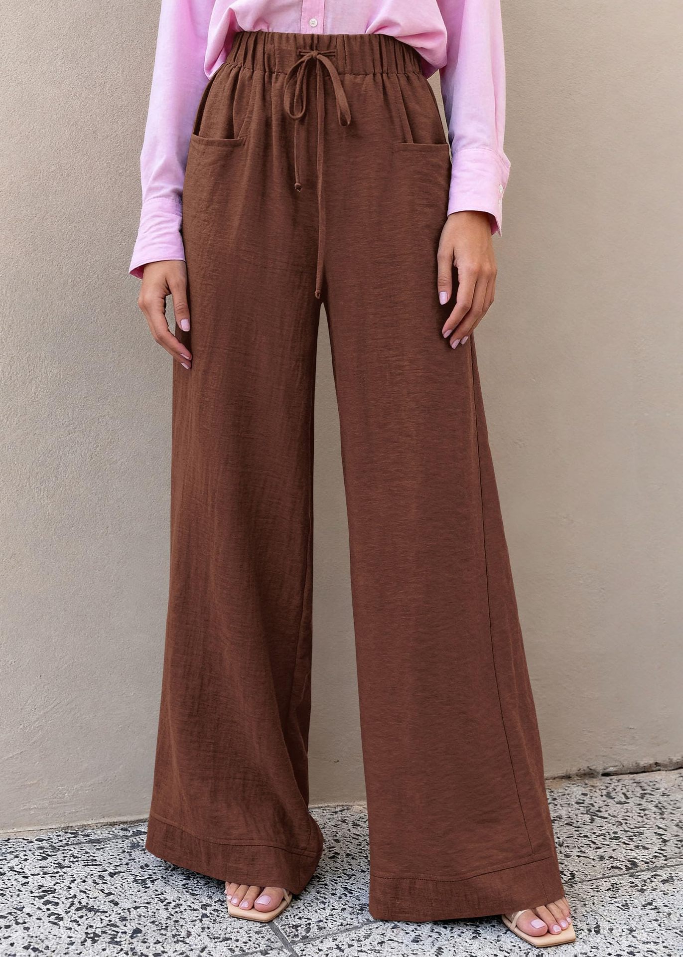 Women's High-Waist Wide-Leg Drawstring Pants Casual Solid Color