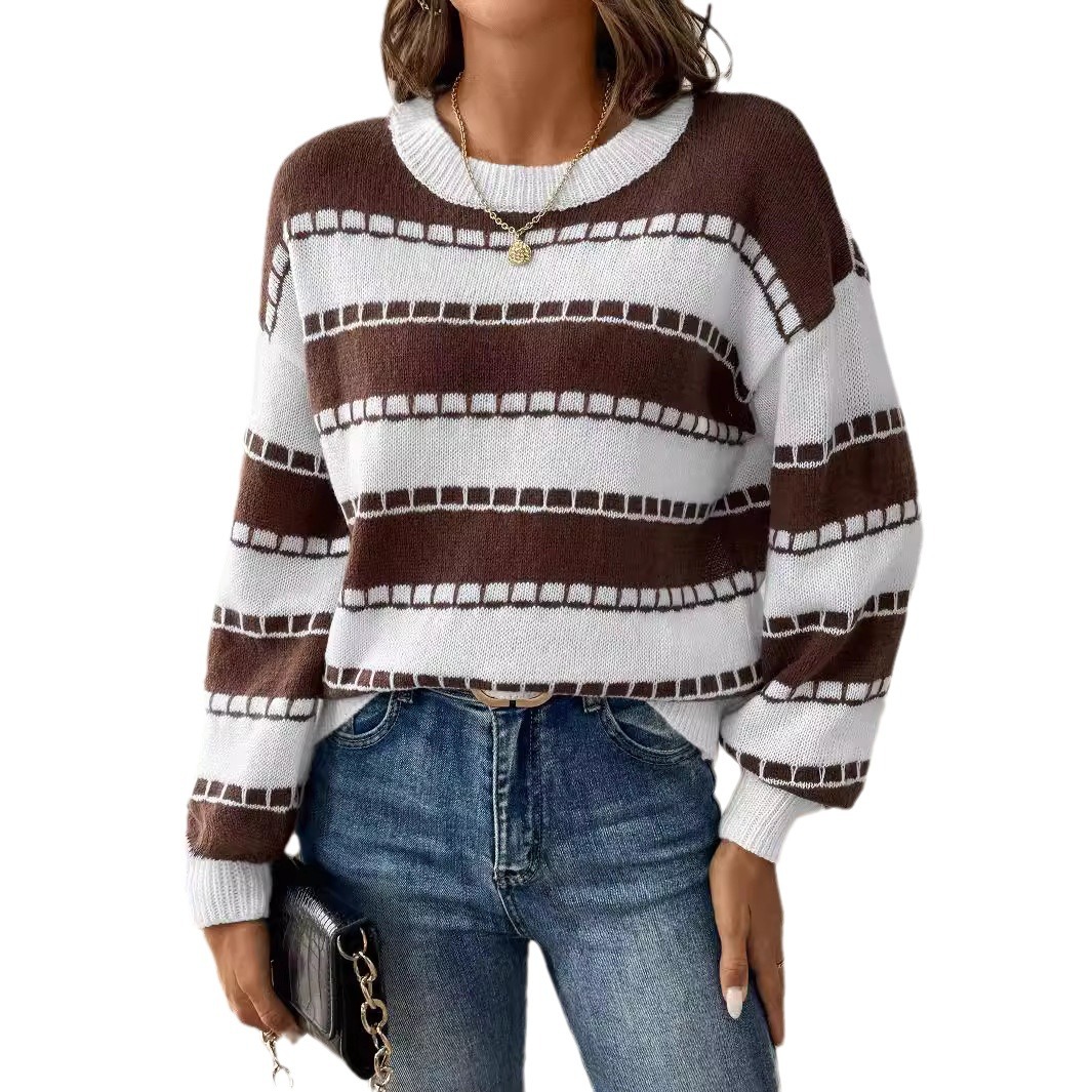 Striped Color-Block Knit Sweater, Long-Sleeve Pullover