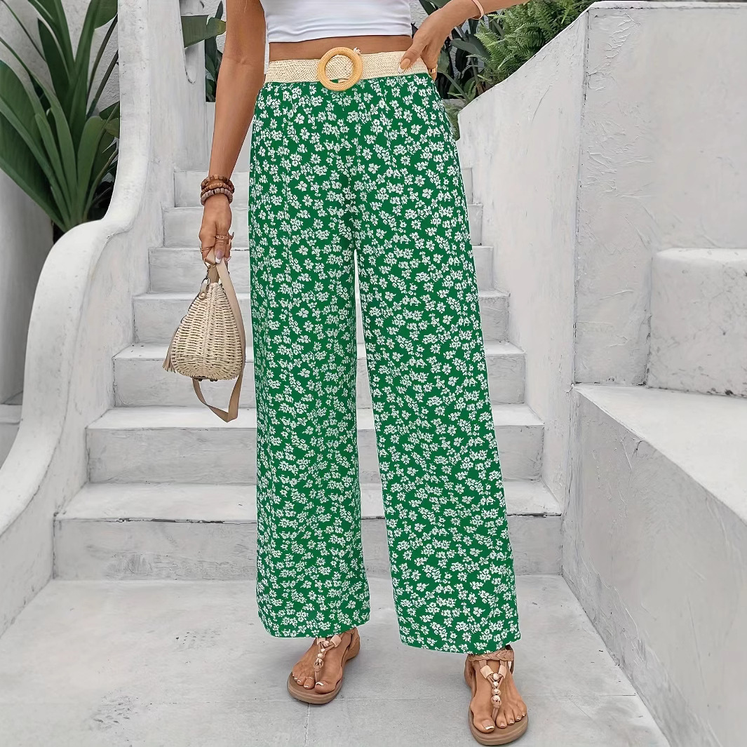 Floral Print Wide-Leg Casual Pants
