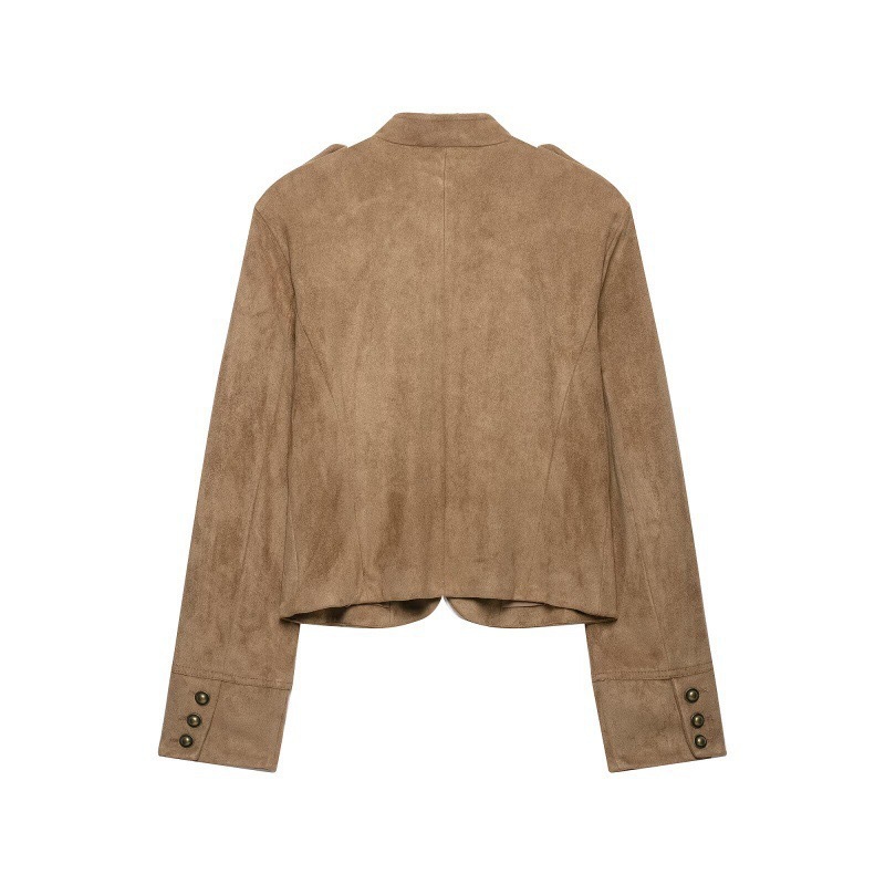 Women's Short Round-Neck Button-Trim Long-Sleeve Jacket