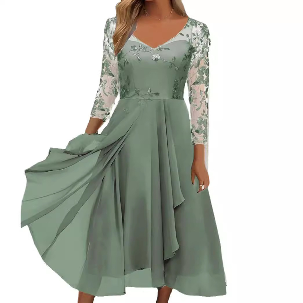 Chiffon V-Neck Hollow-Out Long Dress