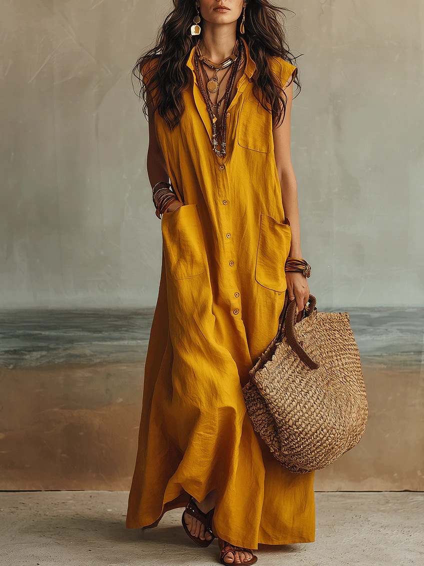 Women's Off-Shoulder Boho Shirt Dress Loose Fit Long Polyester