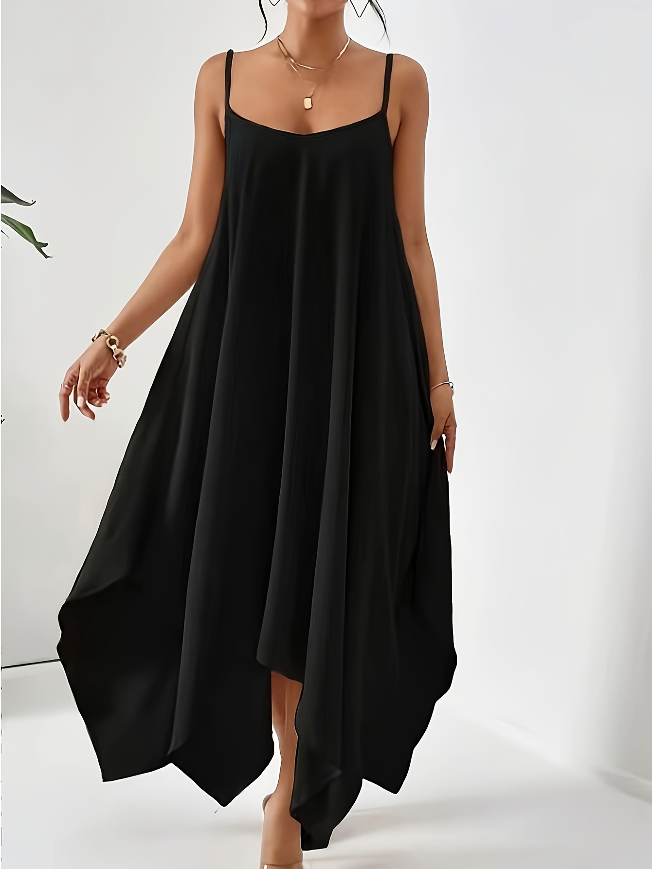 Women's Summer Sleeveless Open Back Irregular Hem Loose Midi Dress