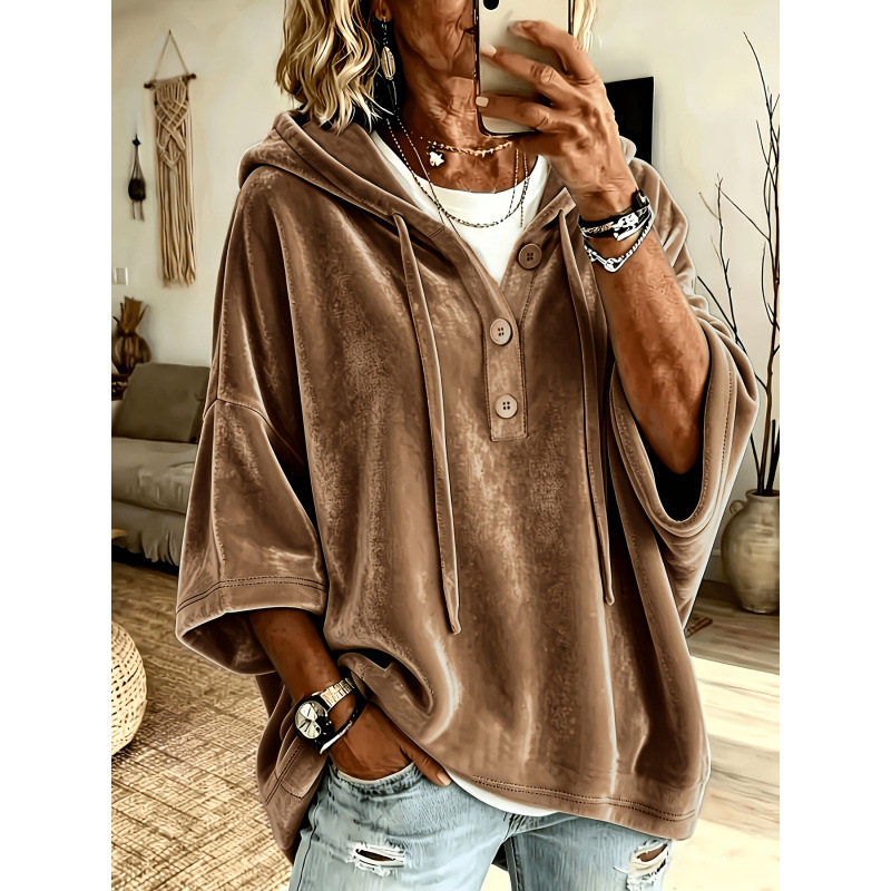 Women's Solid Velvet 3/4 Sleeve Top