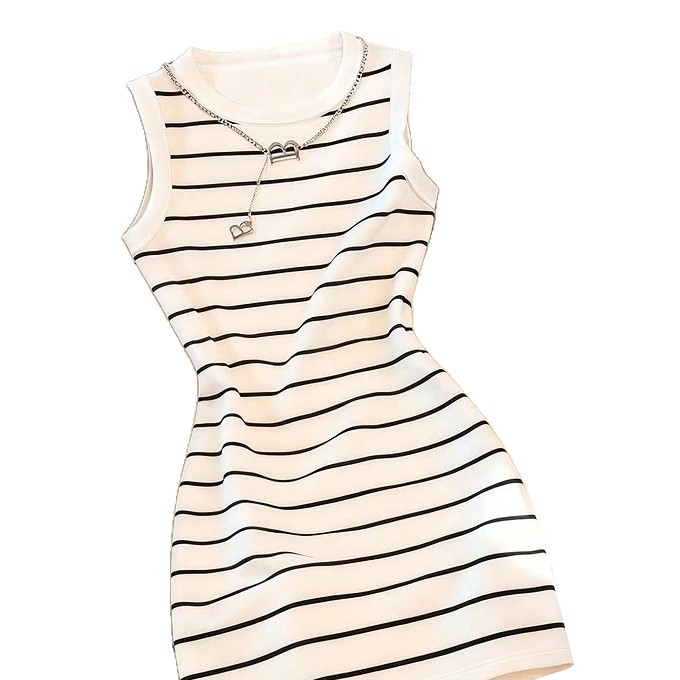Women's Sleeveless Bodycon Mini Dress High Waist Slimming Striped